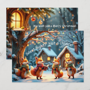Tarjeta de Navidad de zorros divertidos y mudos