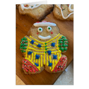 Tarjeta de Navidad decorada con galletas de pan de