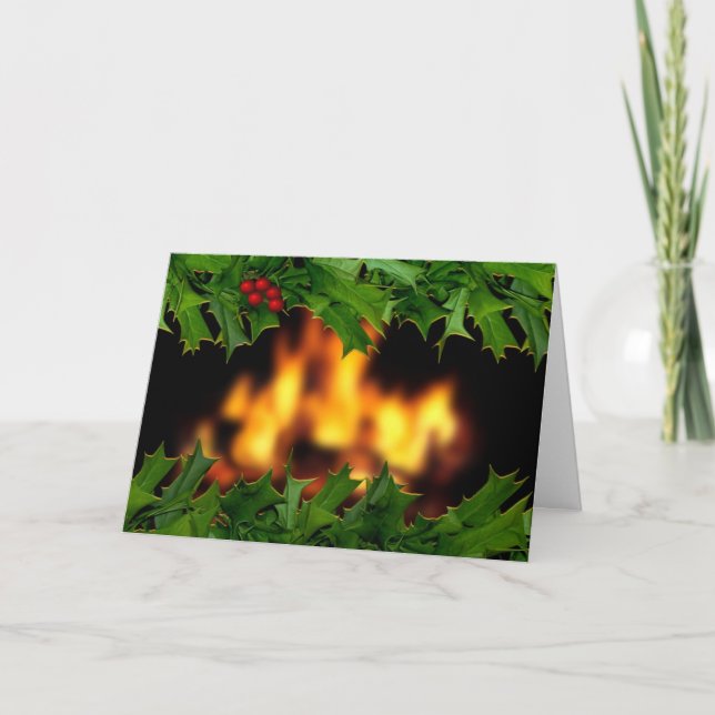 Tarjeta de Navidad del acebo y del hogar (Anverso)