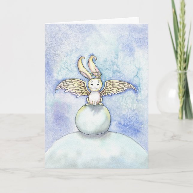 Tarjeta de Navidad del ángel conejito (Anverso)
