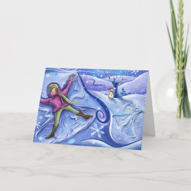 Tarjeta de Navidad del ángel de la nieve (Anverso)