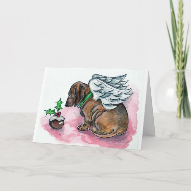 Tarjeta de Navidad del ángel del Dachshund de (Anverso)