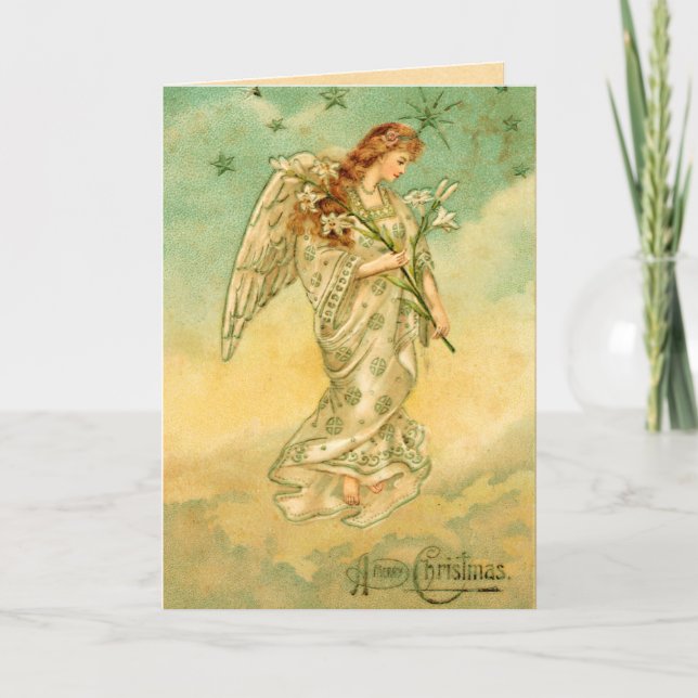 Tarjeta de Navidad del ángel del Victorian (Anverso)