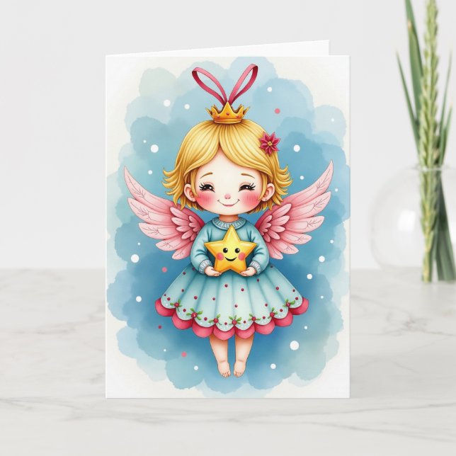 Tarjeta de Navidad del ángel Pastel (Anverso)