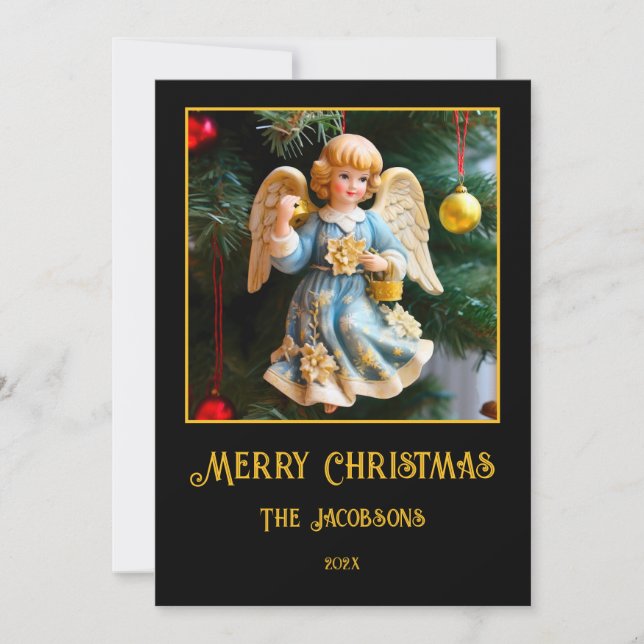 Tarjeta de Navidad del ángel vintage (Anverso)