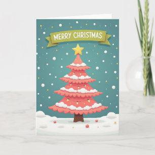 Tarjeta de Navidad del árbol de nieve rosa