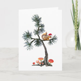 Tarjeta de Navidad del árbol de pino de la ardilla