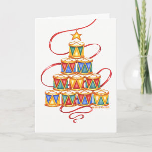 Tarjeta de Navidad del Árbol de Tambores en Blanco