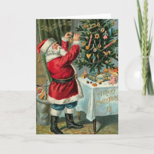 Tarjeta de Navidad del árbol del ajuste de Santa
