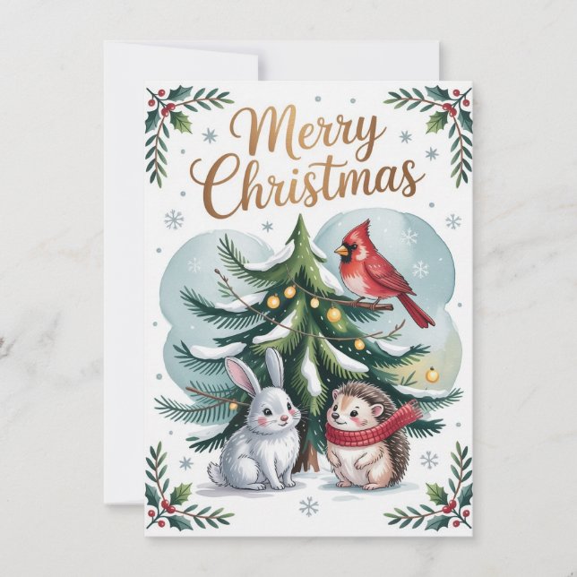 Tarjeta de Navidad del árbol del bosque (Anverso)
