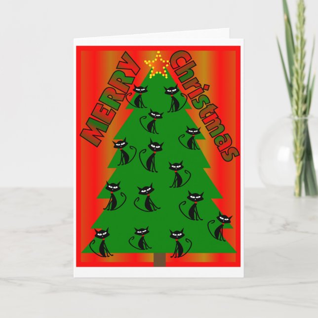 tarjeta de Navidad del ÁRBOL del CAT de las (Anverso)