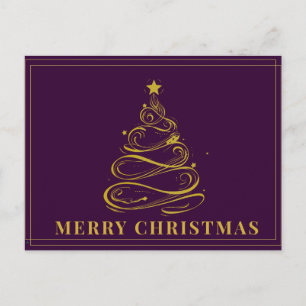 Tarjeta de Navidad del Árbol Dorado Púrpura