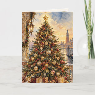 Tarjeta de Navidad del árbol veneciano de oro y ru