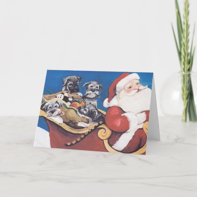 Tarjeta de Navidad del arte del perro de Santa de (Anverso)