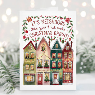 Tarjeta de Navidad del barrio con acuarela