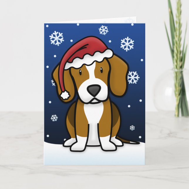 Tarjeta de Navidad del beagle de Kawaii (Anverso)
