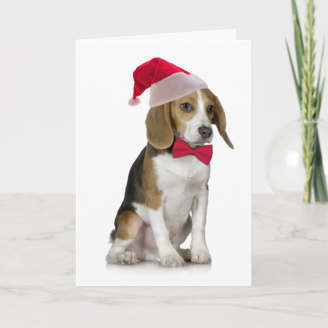 Tarjeta de Navidad del beagle de Santa (Anverso)