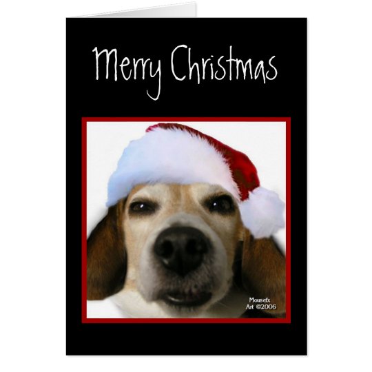 Tarjeta de Navidad del beagle (gorra de Santa)