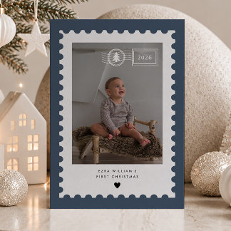 Tarjeta de Navidad del bebé con sello de correos d