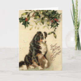 Tarjeta de Navidad del border collie del vintage