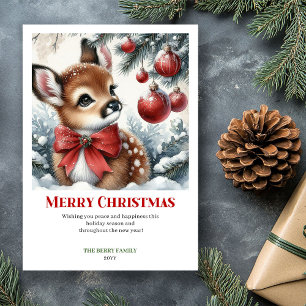 Tarjeta de Navidad del bosque de acuarela con cerv