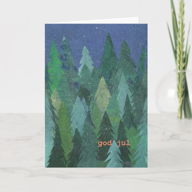 Tarjeta de Navidad del bosque Nevado: Sueco (Anverso)