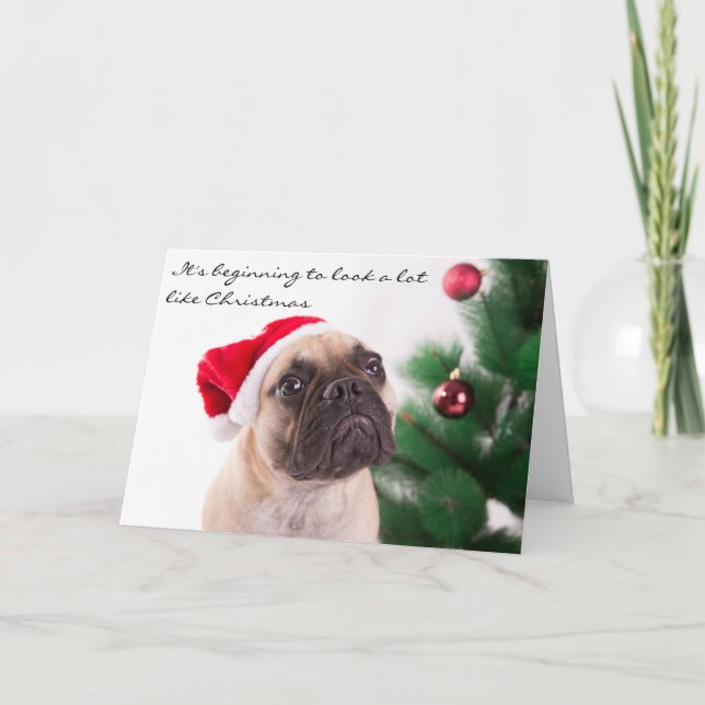 Tarjeta de Navidad del bulldog francés (Anverso)