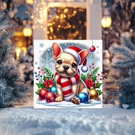 Tarjeta de Navidad del Bulldog Francés en un País 