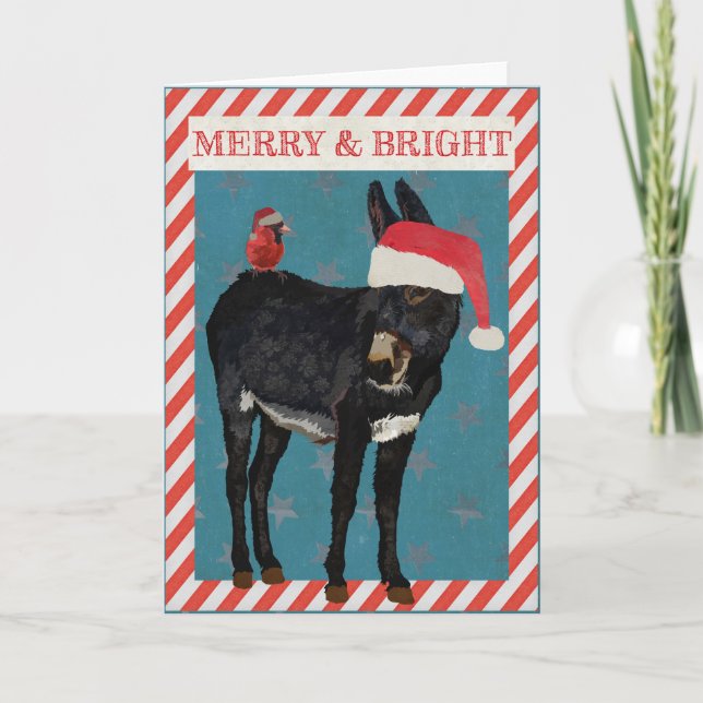 TARJETA DE NAVIDAD del BURRO y del PÁJARO del AÑIL (Anverso)