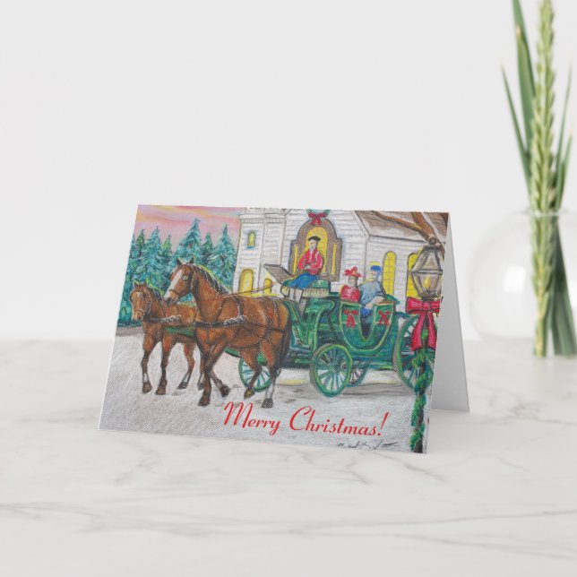 Tarjeta de Navidad del caballo y del carro (Anverso)