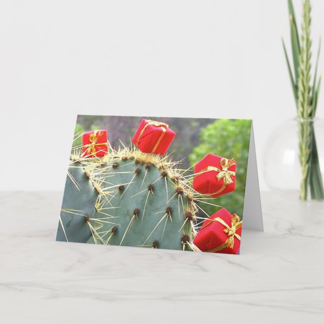 Tarjeta de Navidad del cactus de Debra Lee Baldwin (Anverso)