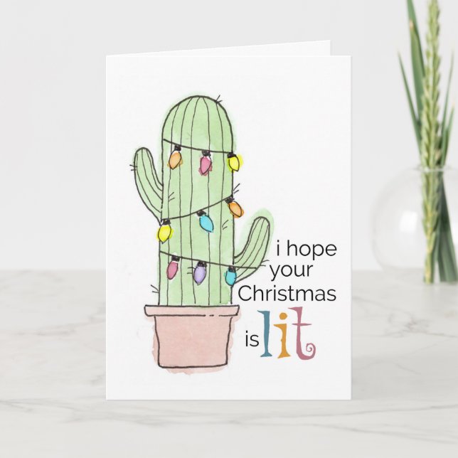 Tarjeta de Navidad del cactus de la acuarela (Anverso)