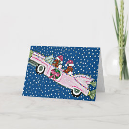 Tarjeta de Navidad del Cadillac del perro salchich