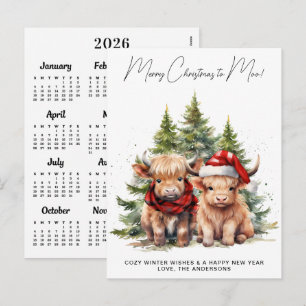 Tarjeta de Navidad del calendario 2027 de la vaca