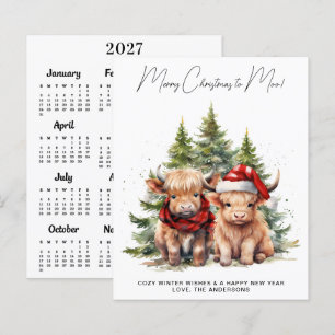 Tarjeta de Navidad del calendario de la vaca Highl