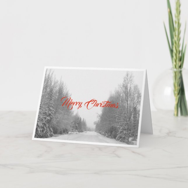Tarjeta de Navidad del camino nevado (Anverso)