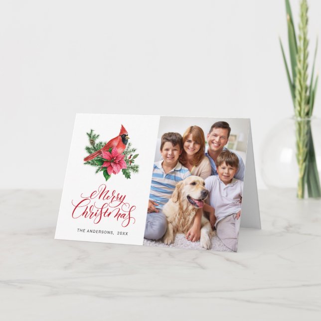 Tarjeta de Navidad del cardenal rojo acuarela 2 FO (Anverso)