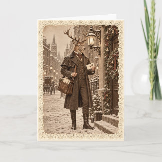 Tarjeta de Navidad del cartero ciervo victoriano
