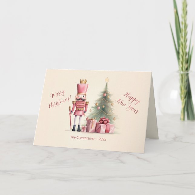 Tarjeta de Navidad del Cascanueces Rosa (Anverso)
