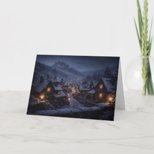 Tarjeta de Navidad del Castillo del Pueblo con Nev