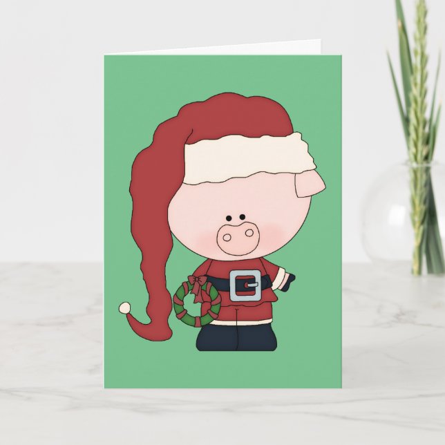 Tarjeta de Navidad del cerdo de Santa (Anverso)