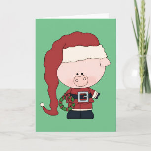 Tarjeta de Navidad del cerdo de Santa