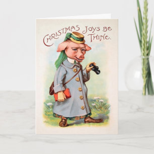 Tarjeta de Navidad del cerdo victoriano