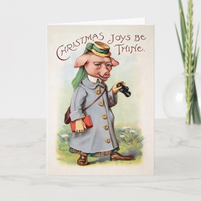 Tarjeta de Navidad del cerdo victoriano (Anverso)