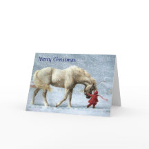 Tarjeta de Navidad del chica y del caballo