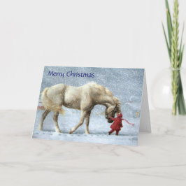 Tarjeta de Navidad del chica y del caballo