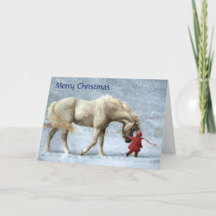 Tarjeta de Navidad del chica y del caballo
