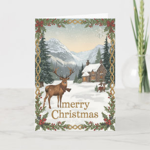Tarjeta de Navidad del ciervo céltico de la montañ
