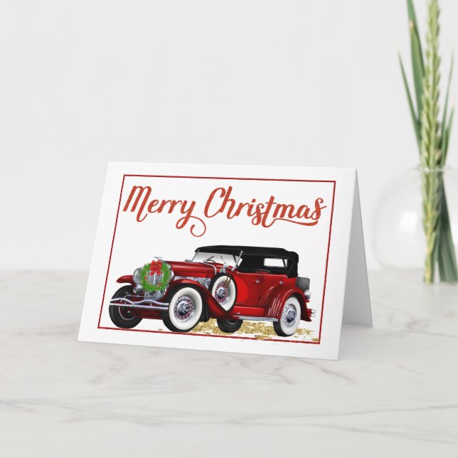 Tarjeta de Navidad del coche antiguo (Anverso)