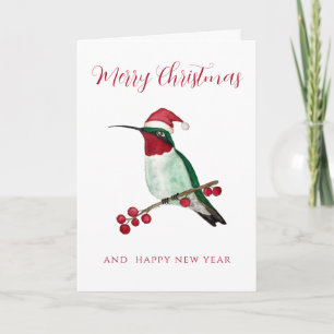 Tarjeta de Navidad del colibrí de Santa